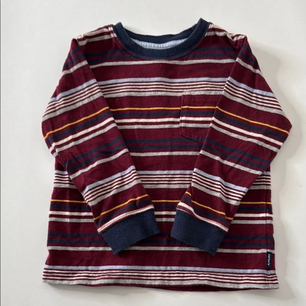 Carters 100% Cotton Striped 3T Boys Kids Long Sleeve Shirt Patch Pocket